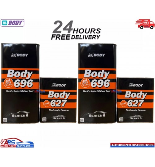 2x HB BODY 696 AIR DRY CLEAR HS SR 2:1 CLEARCOAT WITH 627 FAST HARDENER 7.5L KIT